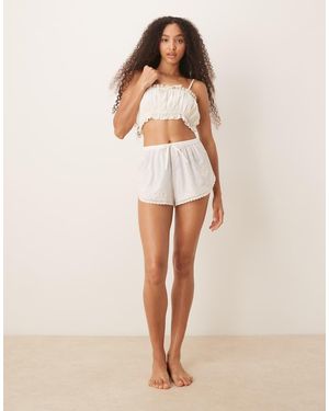 Abercrombie & Fitch Nightwear Scallop Trim Flippy Shorts - Natural