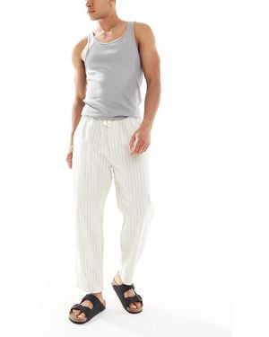 Pull&Bear Linen Blend Striped Pants - White