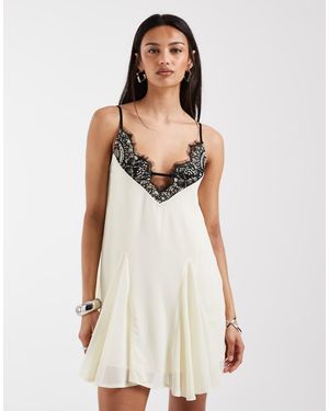 BRONZE SNAKE Gia Lace Detail Flutter Mini Dress - White