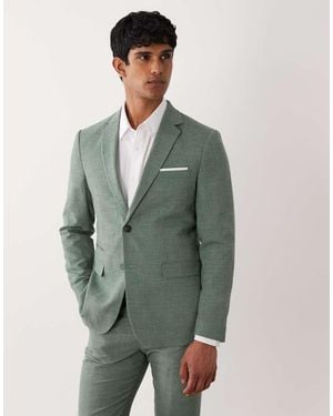 SELECTED Americana Verde Medio De Corte Slim De Mezcla De Lino