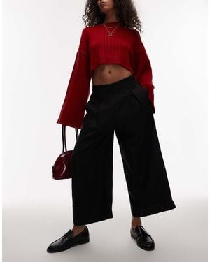 & Other Stories Linen Pull-On Wide Leg Trousers With Box Pleat Detail - Black