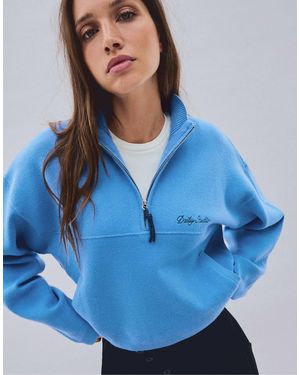 Bershka Pull zippé à broderies - denim - Bleu