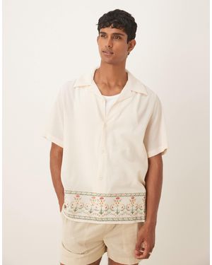 ASOS Relaxed Textured Shirt With Print - Natural