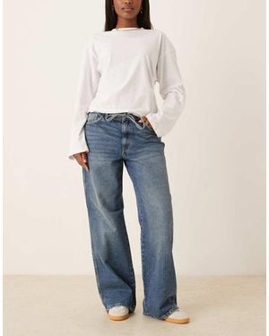 Pimkie Tie Front Mid Waist Wide Leg Jeans - Blue