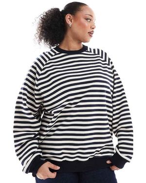 ASOS Sudadera A Rayas Extragrande De Manga Larga Con Ribete De Canalé De Asos Design Curve - Azul