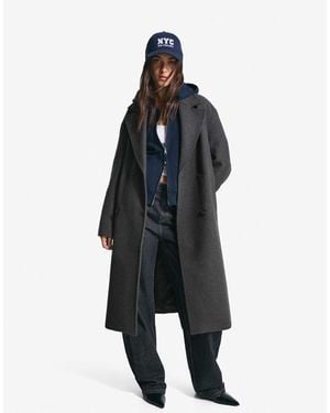 Bershka Cappotto Lungo Grigio Con Spalle Scese - Nero