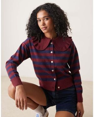 Glamorous Cardigan Squadrato A Righe Blu E Rosse - Rosso