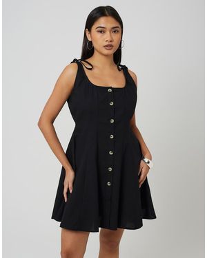 Brave Soul Strappy Button Front A-Line Mini Dress - Black
