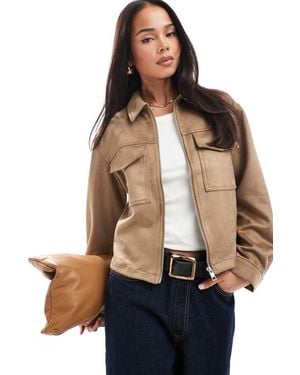 New Look Suedette Zip Through Jacket - Natural