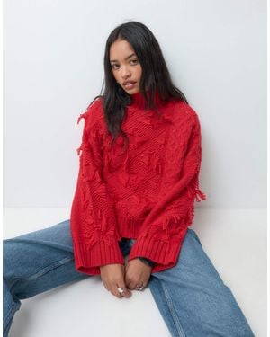 ASOS Funnel Neck Wool Blend Tassel Sweater - Red