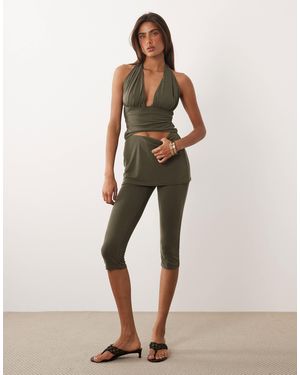 Missy Empire Double Sculpted Slinky Fold Over Skirt Detail Cropped Pants - Natural