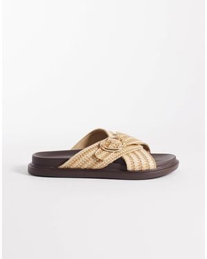 London Rebel Raya Flat Sandals With Buckle Detailing - Brown