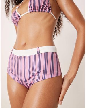 ASOS Daisy Contrast Pinstripe Hot Pant Bikini Bottom - Purple