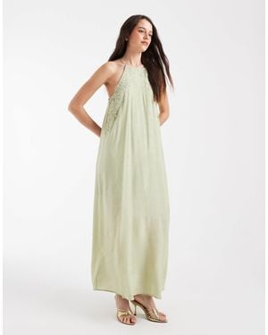 Object Textured Halter Neck Maxi Dress With Embroidery - White