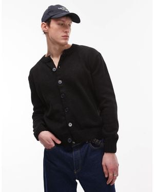 TOPMAN Crew Neck Button Through Cardigan - Black