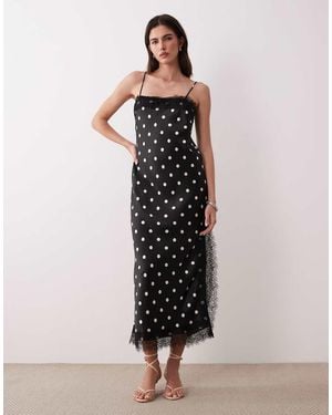 Nobody's Child Betsi Satin Lace Trim Midi Dress - Black