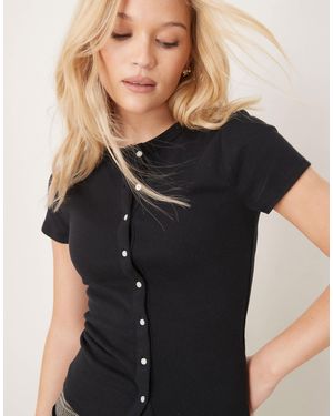 Abercrombie & Fitch Top côtelé boutonné - Noir