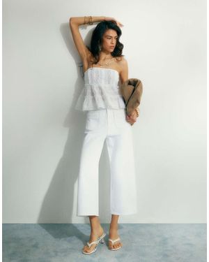 River Island High Waisted Wide Leg Cropped Jeans - White
