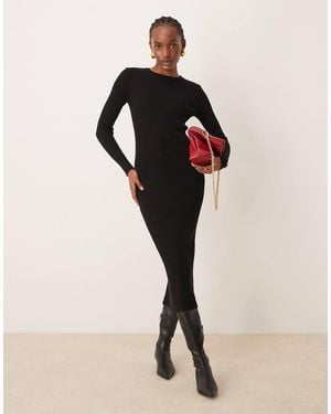 New Look Crew Neck Ribbed Knitted Midi Dress - Black