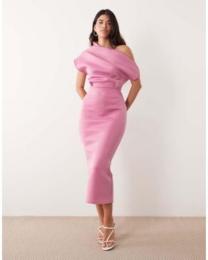 ASOS Dramatic Neckline Midi Dress - Pink
