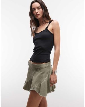 Monki Minigonna A Vita Bassa Kaki Con Taglio Circolare - Verde