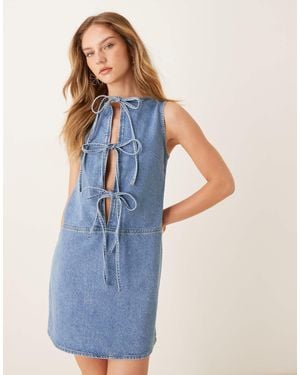 ASOS Denim Tie Front Shift Dress - Blue