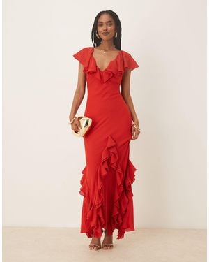 Pretty Lavish – uma – gerafftes maxikleid - Rot
