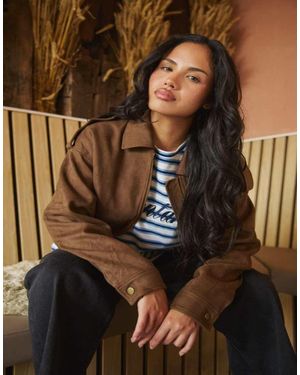 South Beach Faux Suede Bomber Jacket - Brown