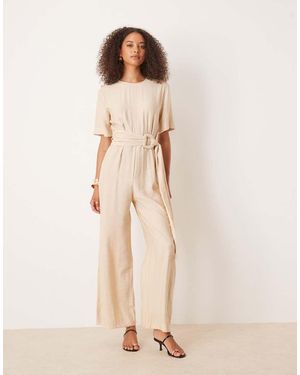Mango Belt Detail Jumpsuit - Natural