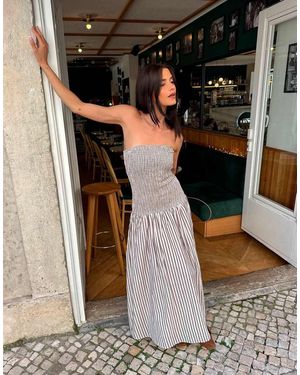 Labelrail X Barbara Ines Shirred Stripe Midi Dress - Black