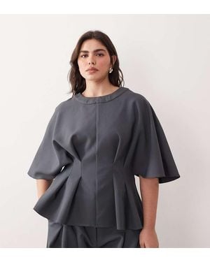 ARRANGE Curve Pleat Waist Short Sleeve Top Co-ord - Grey
