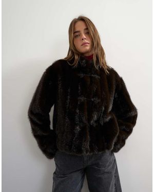 TOPSHOP Faux Fur Cropped Jacket With Knot Fastening - Black