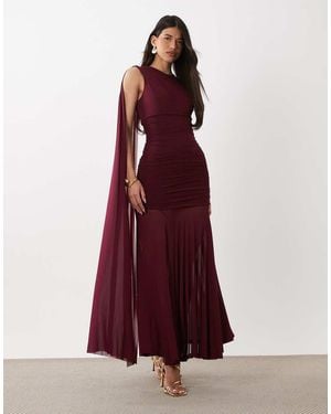 Bardot Alverie Mesh Sleeveless Scarf Detail Ruched Maxi Dress - Red