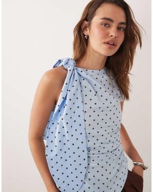 Ghospell Ghopspell Cotton Seerksucker Tie Detail Sleeveless Top - Blue