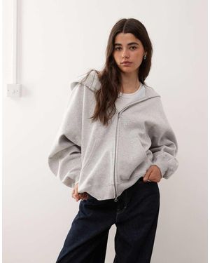 Weekday Sudadera Gris Jaspeado Extragrande Con Capucha Y Cremallera De Punto Liso Grueso De - Neutro