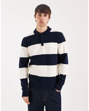Threadbare – gestricktes, gestreiftes rugby-polohemd - Blau
