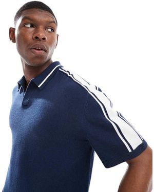 Hollister Knitted Contrast Collar Preppy Polo Top - Blue