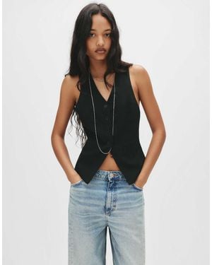 Pull&Bear – lange, taillierte weste - Blau
