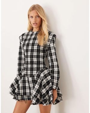 ASOS Slash Neck Dropped Waist Mini Dress With Distressed Hem - White