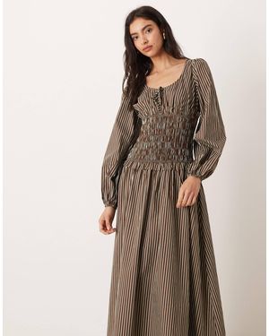 Glamorous Drop Waist Shirred Bodice Maxi Dress - Brown