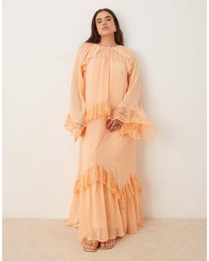 ASOS Asos Design Curve Lace Insert And Ruffle Detail Maxi Dress - Natural