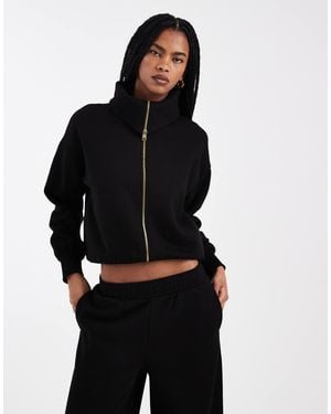Miss Selfridge Premium Zip Through Collar Detail Sweat Co-Ord - Black