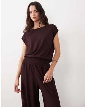 Mango Manis Boat Neck Short Sleeve Co-ord Top - Purple