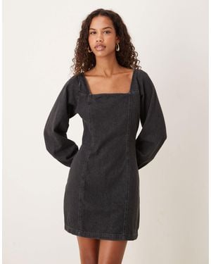Nobody's Child Porth Square Neck Denim Mini Dress - Black