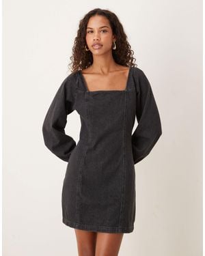 Nobody's Child Porth Square Neck Denim Mini Dress - Black