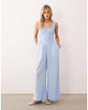 ASOS Jumpsuit Van Kreukelstof Met Lage Ronde Hals - Blauw