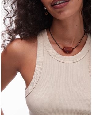 TOPSHOP Nora Choker Rope Necklace With Gem - Brown