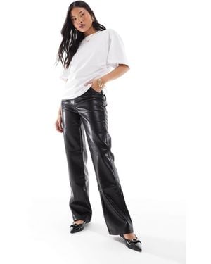 Bershka Petite Straight Leg Faux Leather Trousers - White