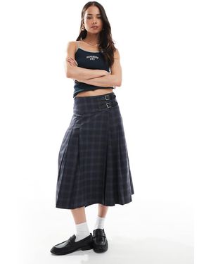 Superdry Check Pleated Midi Skirt - Blue