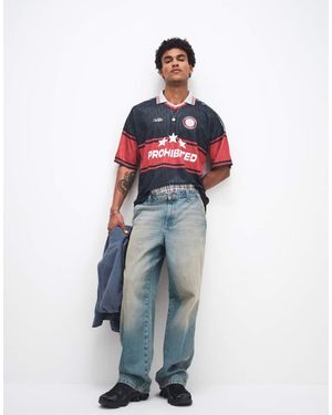 Prohibited Camiseta Roja De Estilo Fútbol Con Solapas Basler De - Azul